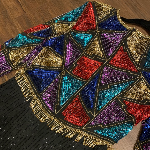 Vintage 80s/90s Niteline by Della Roufogali sequin dress colorful - Picture 14 of 16